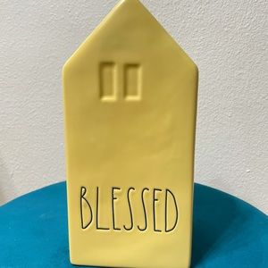 Yellow Rae Dunn ceramic vase House shape blessed